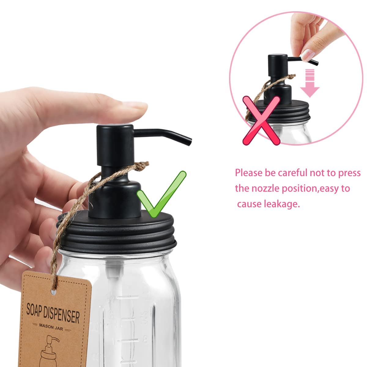 Amolliar Mason Jar Bathroom Accessories Set 4 Pcs -Lotion Soap Dispenser & 2 Cotton Swab Holders & Toothbrush Holder - Rustic Fa